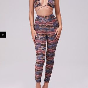 Mistress Rocks “Campaign” Landscape Print High Waist Gathered Trousers